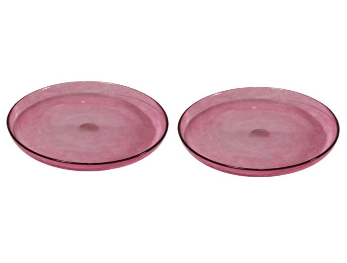 assiettes verre souffle dessert rose