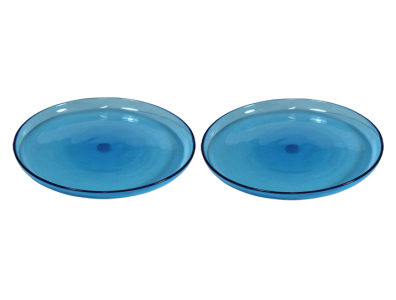 assiettes plates verre soufflé turquoise