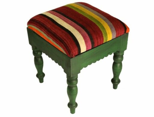 Tabouret ethnique kilim pieds verts