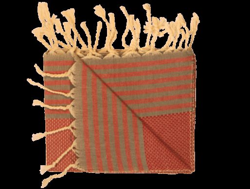 Set de toilette rouge, fouta rayée