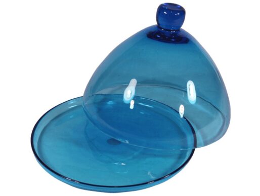 Cloche à fromage et son plateau en verre moulé bleu – Hello Broc