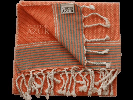 Fouta orange rayée liseré argent 3