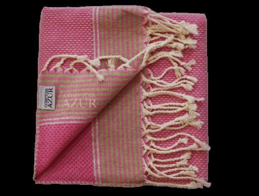 Fouta rose vif rayée argent petite