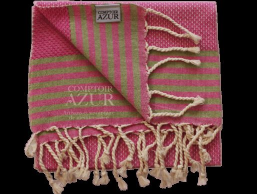 Fouta rose vif rayée anis petite