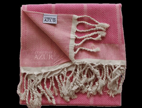 Fouta rose vif unie chevrons petite