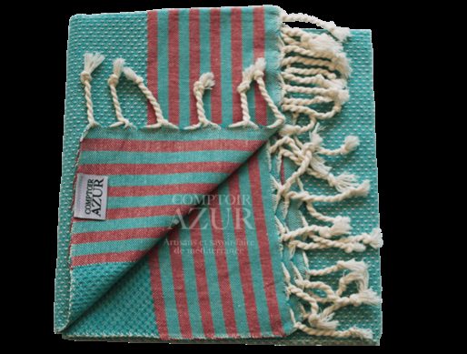 Fouta turquoise rayée rouge