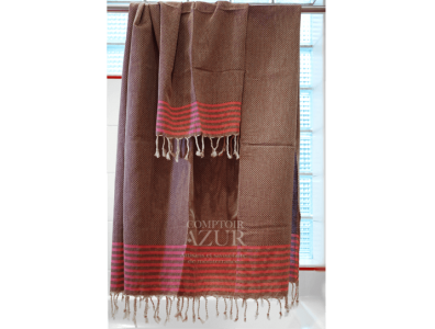 Fouta violette rayée rose