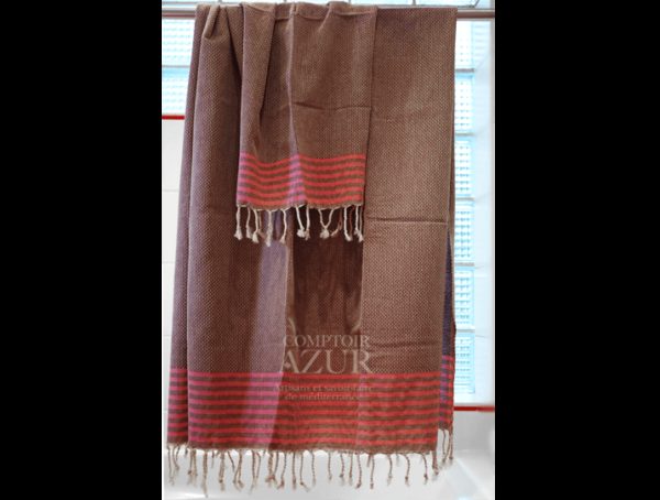 Fouta violette rayée rose