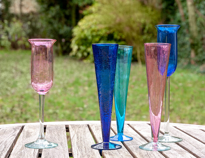 Flûtes à champagne en verre soufflé